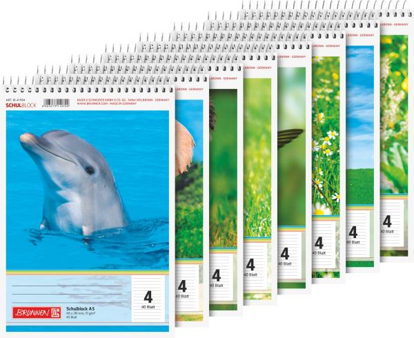 Brunnen Schulblock A5, Lineatur 4, 40 Blatt, Kopfspirale, Lieferumfang 1 Stück **
