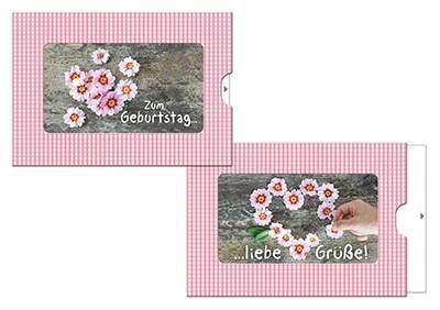 ZIP Grusskarte / Schiebekarte - Zum Geburtstag.... Blumen Rosa