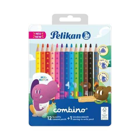 Pelikan COMBINO - Set - 12 Buntstifte+1 Schreiblernstift in Metalletui