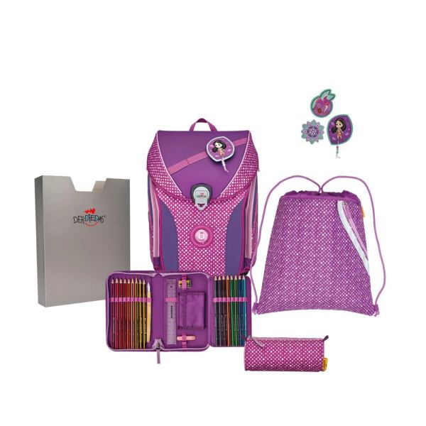 DerDieDas ErgoFlex Max Schulranzen-Set 5 teilig Purple Dots