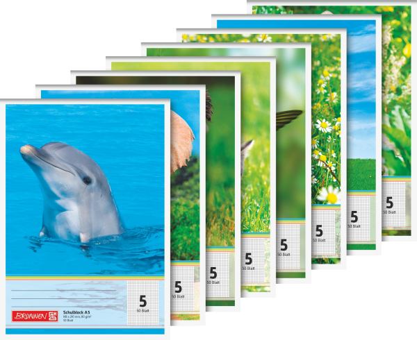 Brunnen Schulblock A5, Lineatur 5, 40 Blatt, am Kopf geleimt, Lieferumfang 1 Stück **