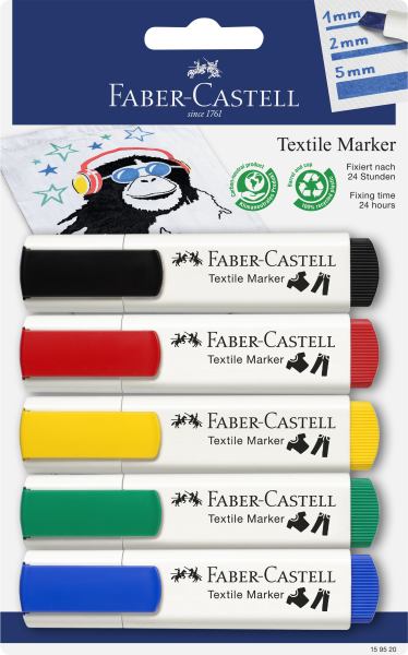 Faber-Castell T-Shirt-Marker / Textilmarker Basisfarben 5er Set