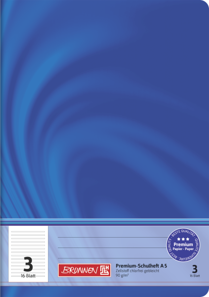 Schulheft Premium , A5, 16 Blatt, Lineatur 3