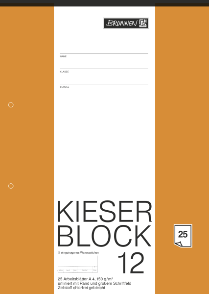 BRUNNEN Kieserblock 12, Lineatur 12 A4 Arbeitsblock blanko 50 Blatt **