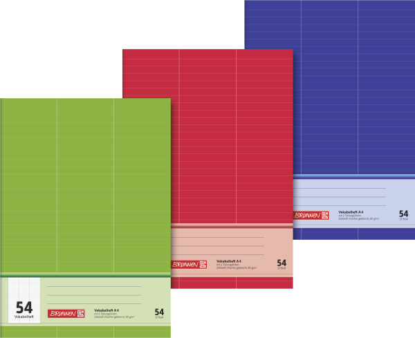 Brunnen Schulheft Diarien Lineatur 54, A4, Vokabel, 2 Linien, 40 Blatt, fbg