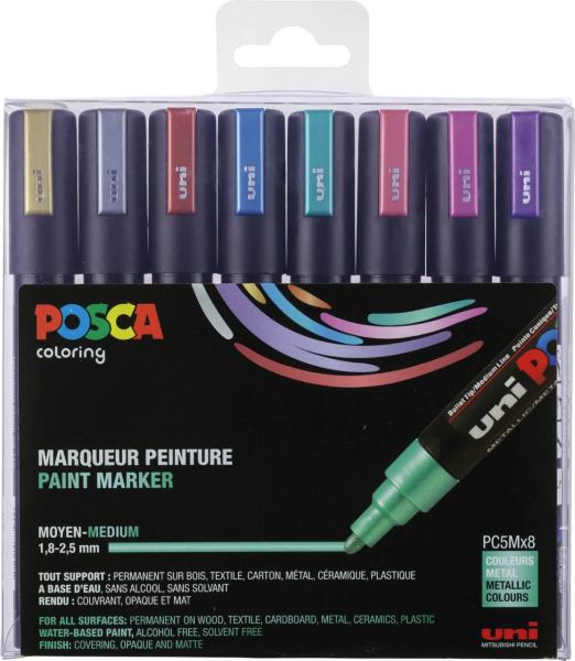 POSCA Mittelfeine Rundspitze Metallic, 8er Etui