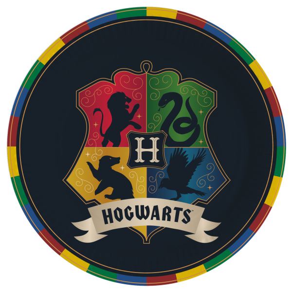 8 Pappteller Harry Potter, Design Häuser rund Papier 23 cm