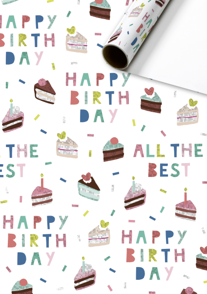 Geschenkpapier Happy Birthday mit Torenecken 70x150cm Adriana