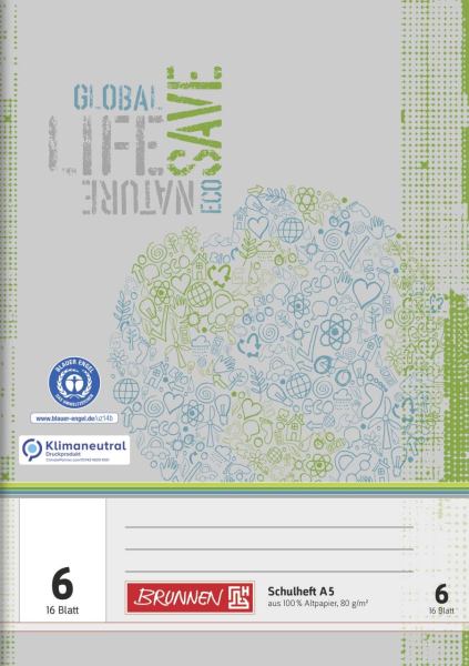 BRUNNEN Heft A5 - blanko - 16 Blatt - Lineatur 06 - Recycling