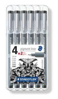 STAEDTLER Pigment Fineliner in Box - 4+2 Vorteilspackung