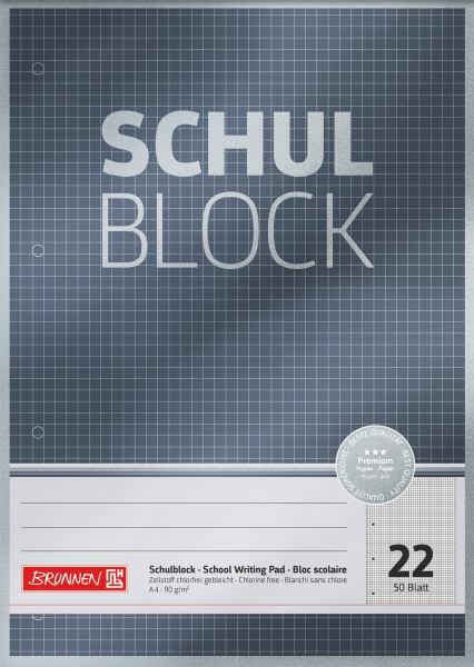 BRUNNEN Schulblock A4, Lineatur 22, 50 Blatt, Premium, 90g **