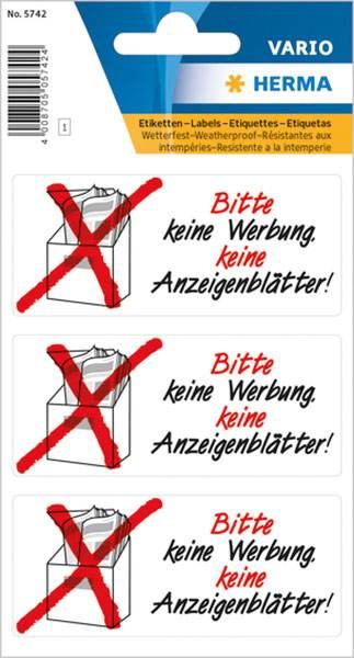 Hinweisetiketten Bitte keine Werbung keine Anzeigenblätter!