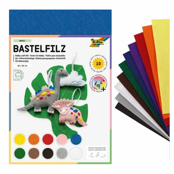 folia Bastelfilz Basic mehrfarbig 20x30cm 10 Blatt **