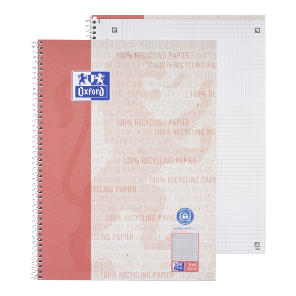 Oxford Recycling A4+ Collegeblock, kariert mit Rand links, 80 Blatt **