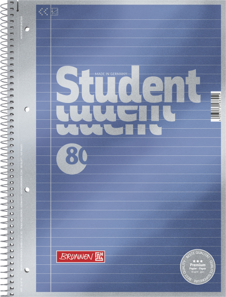 Brunnen Collegeblock Premium Student A4 liniert, mit Randlinie innen Deckblatt: blau-metallic