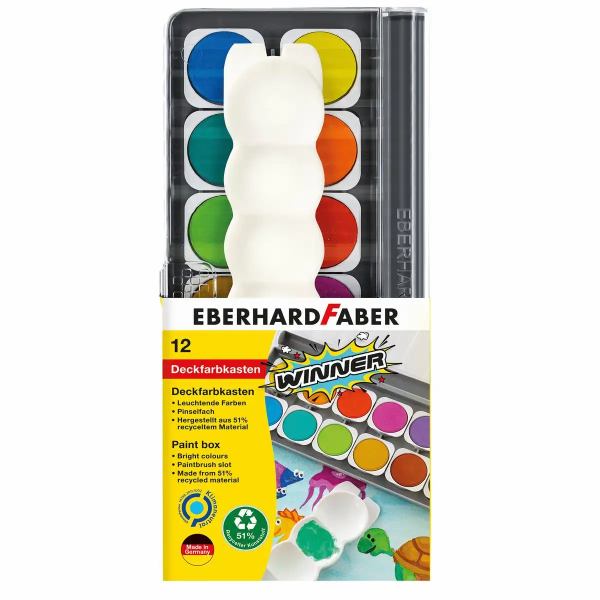 EBERHARD FABER WINNER Deckfarbkasten mit Deckweiß und Mischpalette - 12er **
