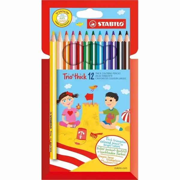 STABILO Buntstifte Trio dick, 12 Stück Kartonetui Jumbo Stifte **