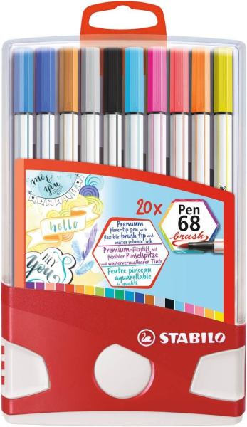 STABILO Pinselmaler Pen 68 ColorParade 20St in 19 Farben i. Kunststoff Box