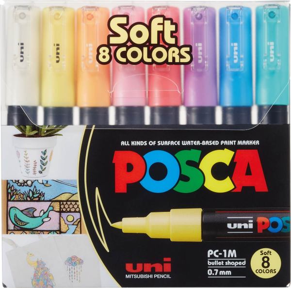 POSCA Extra-feine Rundspitze 8er Etui - Pastell