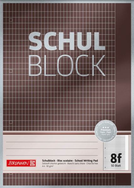 BRUNNEN Schulblock A4, Lineatur 8f, Premium, 4fach Lochung, mit Rand, 90gm² **