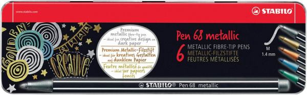 STABILO Fasermaler Pen 68, Metall-Etui, 5 Farben metallic