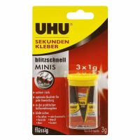 UHU Sekundenkleber blitzschnell Minis flüssig 1g 3 Stück ** UHU Sekundenkleber blitzschnell Minis flüssig 1g 3 Stück **