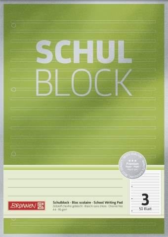 BRUNNEN Schulblock A4, Lineatur 03, 50Blatt, Premium, 90g