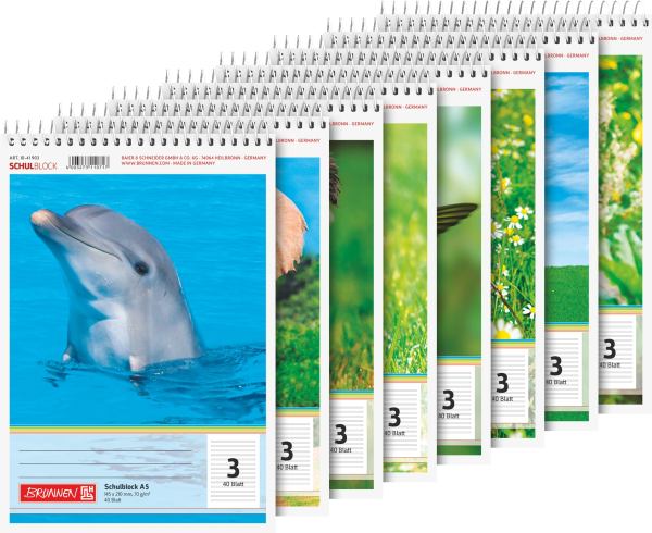 Brunnen Schulblock A5, Lineatur 3, 40 Blatt, Kopfspirale, Lieferumfang 1 Stück **