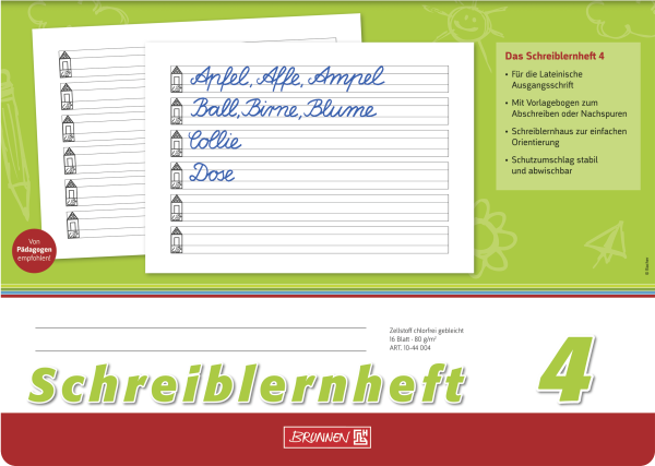 Schreiblernheft, A4 quer, 16 Blatt / 32 Seiten, Schreiblernheft 4