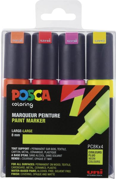 POSCA Breite Keilspitze 4er Etui - Neonfarben