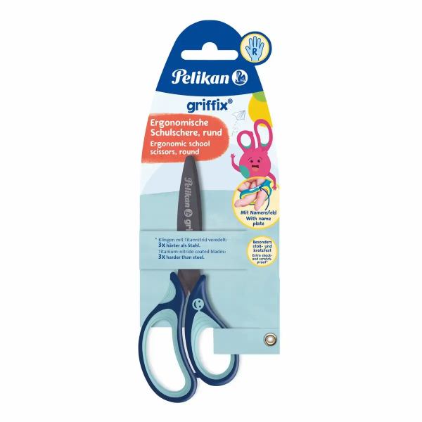 Pelikan Griffix Ergonomische Schulschere Rund, Blau auf Blisterkarte **