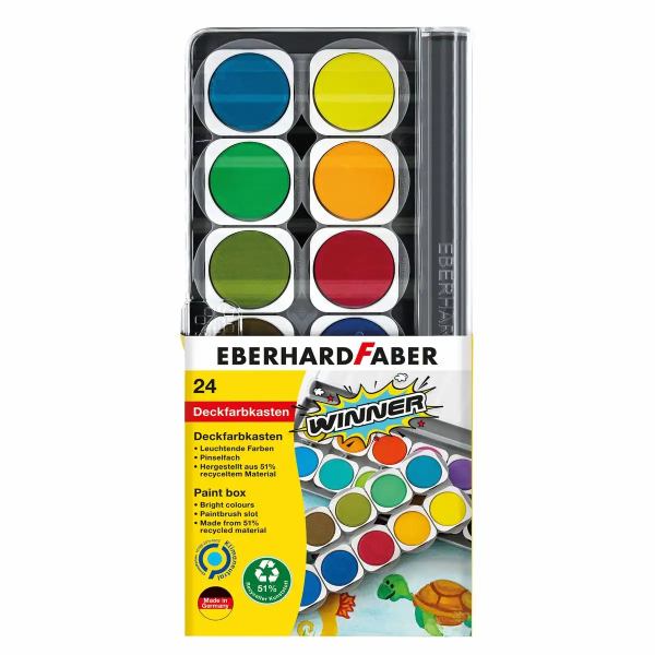 EBERHARD FABER Deckfarbkasten Winner Deckweiß und Pinselfach 24 Teile **