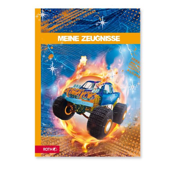 Zeugnismappe mit Design und Effekt, A4, Folie, 10 Einlagen, Monstertruck