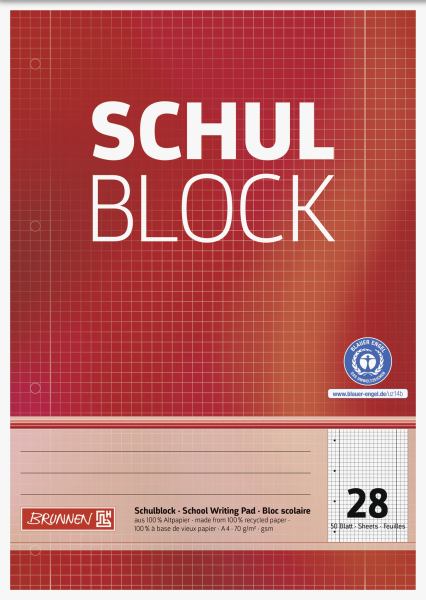 BRUNNEN Schulblock A4 Lineatur 28 Recycling, 50 Blatt **