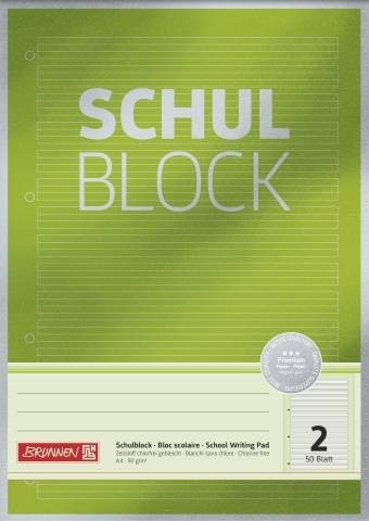 BRUNNEN Schulblock A4, Lineatur 02, 50Blatt, Premium, 90g