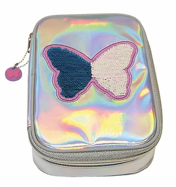 Etuibox Schmetterling, Pailetten silber