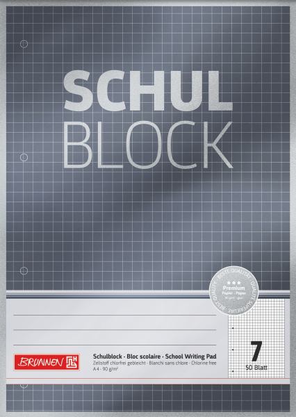 BRUNNEN Schulblock A4, Lineatur 07, 50 Blatt, Premium, 90g **