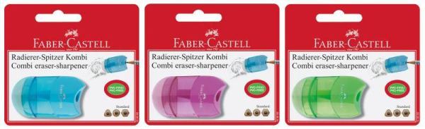 Faber- Castell Radierer Spitzer Kombi in rosa, blau & grün erhältlich