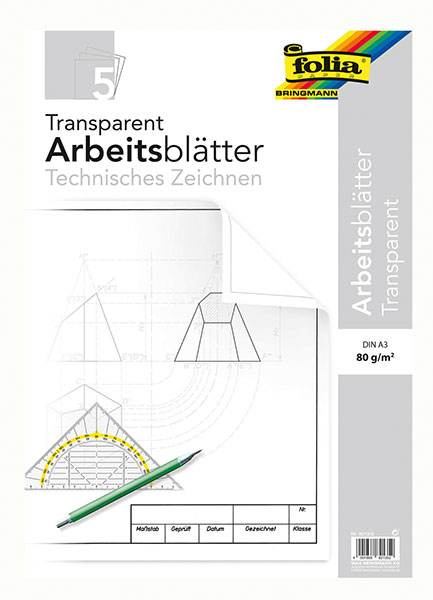 Transparent Arbeitsblätter Technisches Zeichnen A3, 5Blatt