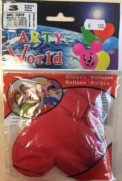 Party World Ballons - Herzen - 3 Stück rot