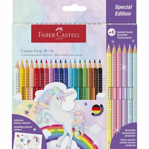 FABER-CASTELL Buntstifte Colour Grip Einhorn 18+6 Stück Kartonetui **