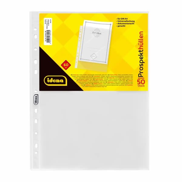 Idena Prospekthüllen aus Kunststoff genarbt 60µ DIN A4 50 Stück **