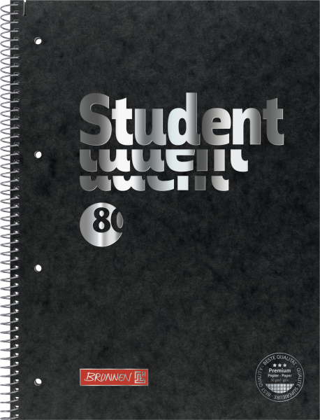 Brunnen Collegeblock Premium Student FACT!plus, A4, 80 Blatt / 160 Seiten, Lineatur 28, schwarz