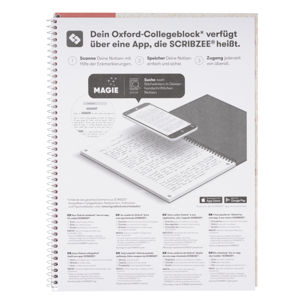 Oxford Recycling A4+ Collegeblock, kariert mit Rand links, 80 Blatt **