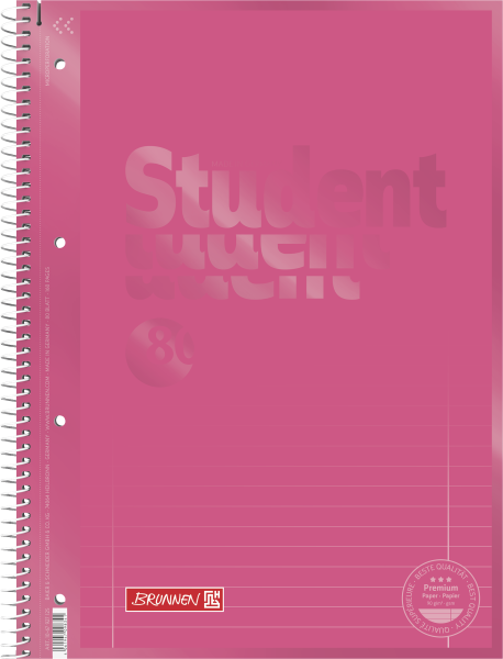 Brunnen Collegeblock Premium Student Pink A4 liniert, mit Randlinie innen und außen, Lin. 27
