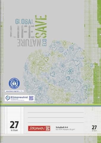 BRUNNEN Heft A4 - liniert - 16 Blatt - Lineatur 27 - Recycling **