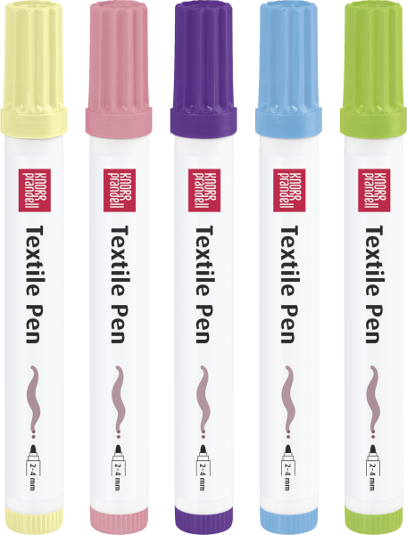 Knorr prandell Textile Pen-Set dick "Candy" zitronengelb, rosa, violett, hellblau, hellgrün