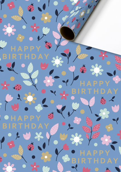 Geschenkpapier Happy Birthday mit Blumen von Stewo 70x200cm
