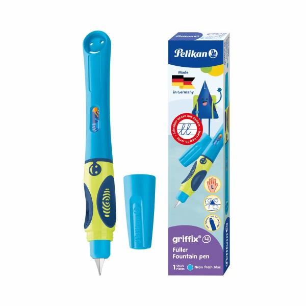 Pelikan Griffix 4 - Füllhalter/ Füller - NeonFreshBlue - für Linkshänder - in Faltschachtel **