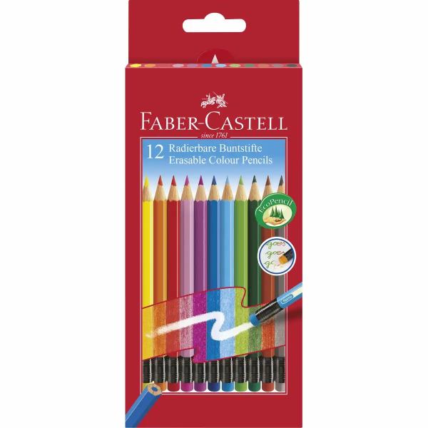 FABER-CASTELL Buntstifte 12 Stück Kartonetui, radierbar **
